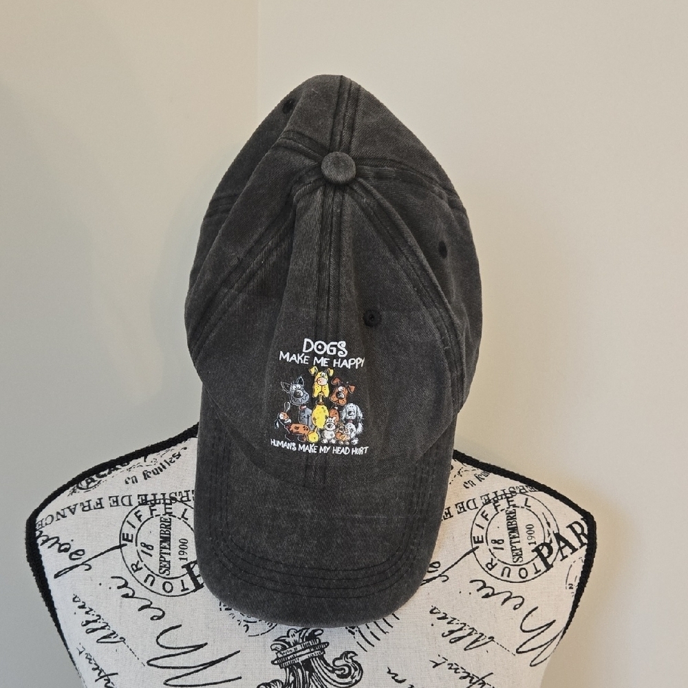 Black 'Dogs Make Me Happy' Cap